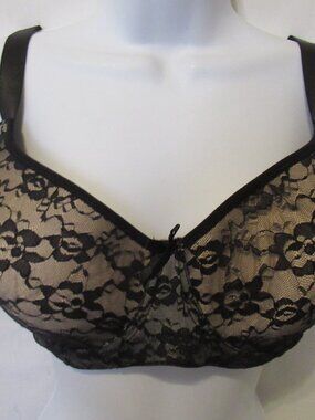 Paramour‎ Bra 36D Black Tan Lace Underwire Back Closure Full Coverage